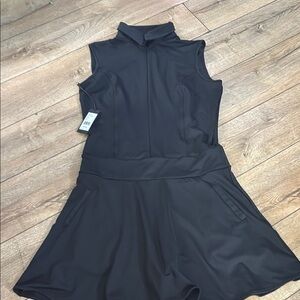 Blue Athletic Pleated Sundress with Mock Neck